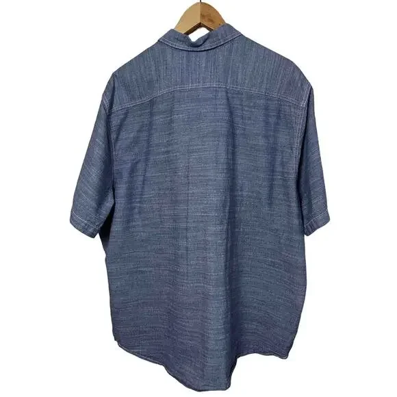 Woolrich Men's XXL Blue Chambray Short Sleeve Button-Up Shirt Casual - Picture 2 of 4